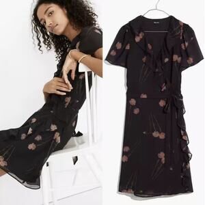 NWT Madewell Georgette Ruffle-Wrap Mini Dress in Aster Portrait Size Small